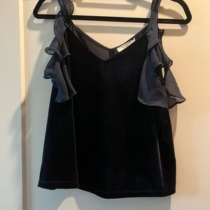 NWT Lush velvet navy blue top with ruffle sleeves